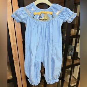 Nativity scene smock coverall romper baby girl corduroy christmas easter ruffle